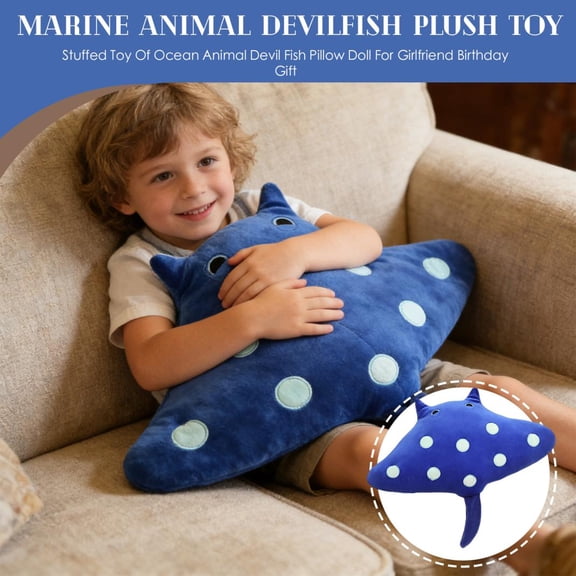 16'' Cute Spotted Manta Ray Plush Toy, Soft & Cuddly Ocean Animal Stuffed Doll, Adorable Fluffy Plush Pillow for Home Decor, Snuggling, Birthday Gifts for Family & Adults