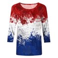 thumbnail image 4 of Hauts pour Femmes Décontractés Été Mode Féminine T-shirt Imprimé Fête de l'Indépendance Manches 3/4 Blouse Col Rond Hauts Décontractés Hauts de Gym en Liquidation, 4 of 5
