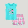 thumbnail image 2 of Toddler Girls Clothes 3t Cartoon Print Crop Tops and Shorts Set Trendy Crew Neck Casual Outfit for Teens Light Blue,6Y, 2 of 5