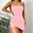 thumbnail image 5 of Women Sexy Strapless Bodycon PU Leather Ruched Latex Dress For Club Party, 5 of 9