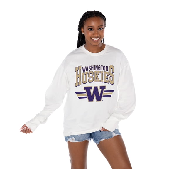 Women's Gameday Couture White Washington Huskies Oversized Swift Strike Long Sleeve T-Shirt