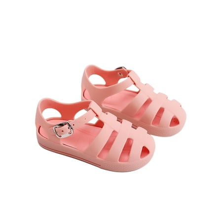 

Seyurigaoka Kids Girls Boys Casual Soft Bottom Sandals Solid Color Hollow-Out Package Head Non-Slip Flat Shoes