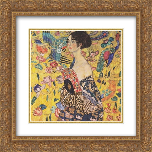 Gustav Klimt 2x Matted 20x20 Gold Ornate Framed Art Print 'Lady with Fan'