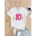 thumbnail image 1 of Tween Girls' "My 10th Birthday" 3D Sequin Crown Print Crew Neck Short Sleeve White T-Shirt Girls Birthday T-Shirt, 1 of 6