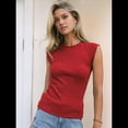 thumbnail image 4 of Camiseta de Tirantes de Punto Básica Informal de Canalé con Mangas de Verano para Mujer, Vino Tinto, Talla L, 4 of 8