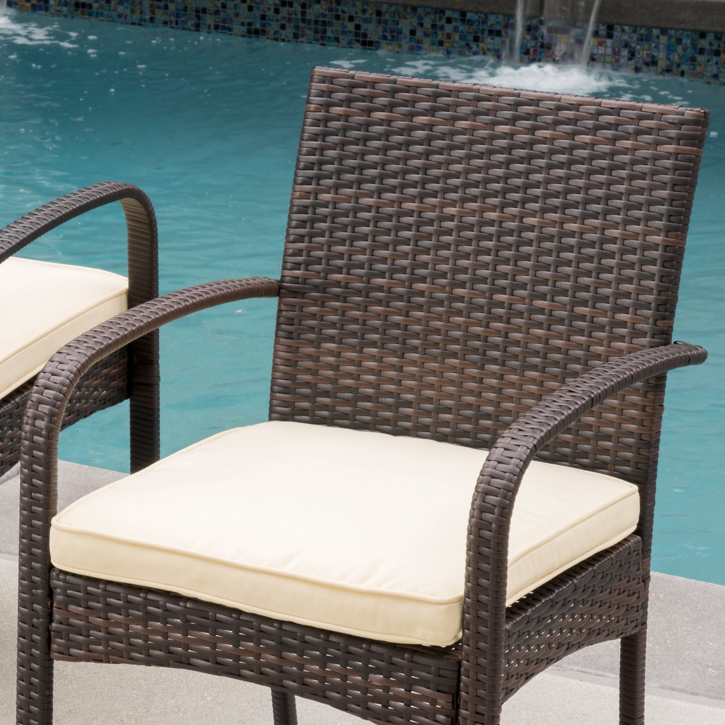 Noble House Brown Indoor Traditional Wicker Dining Chair Set, Cream