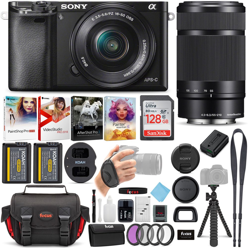 sony a6000 camera with 1650mm & 55210mm lenses (white) + creative & office software suite