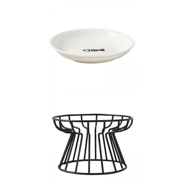 Cuenco para mascotas Yuyangstore Cuenco de cerámica para gatos con soporte de metal estable 15 cm x 2,6 cm