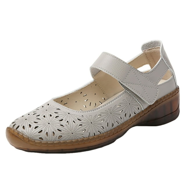 Chaussures Décontractées à Enfiler pour Femmes, Ballerines en Cuir Respirantes, Chaussures de Marche Confortables, Bout Rond Style Mary Jane pour Femmes