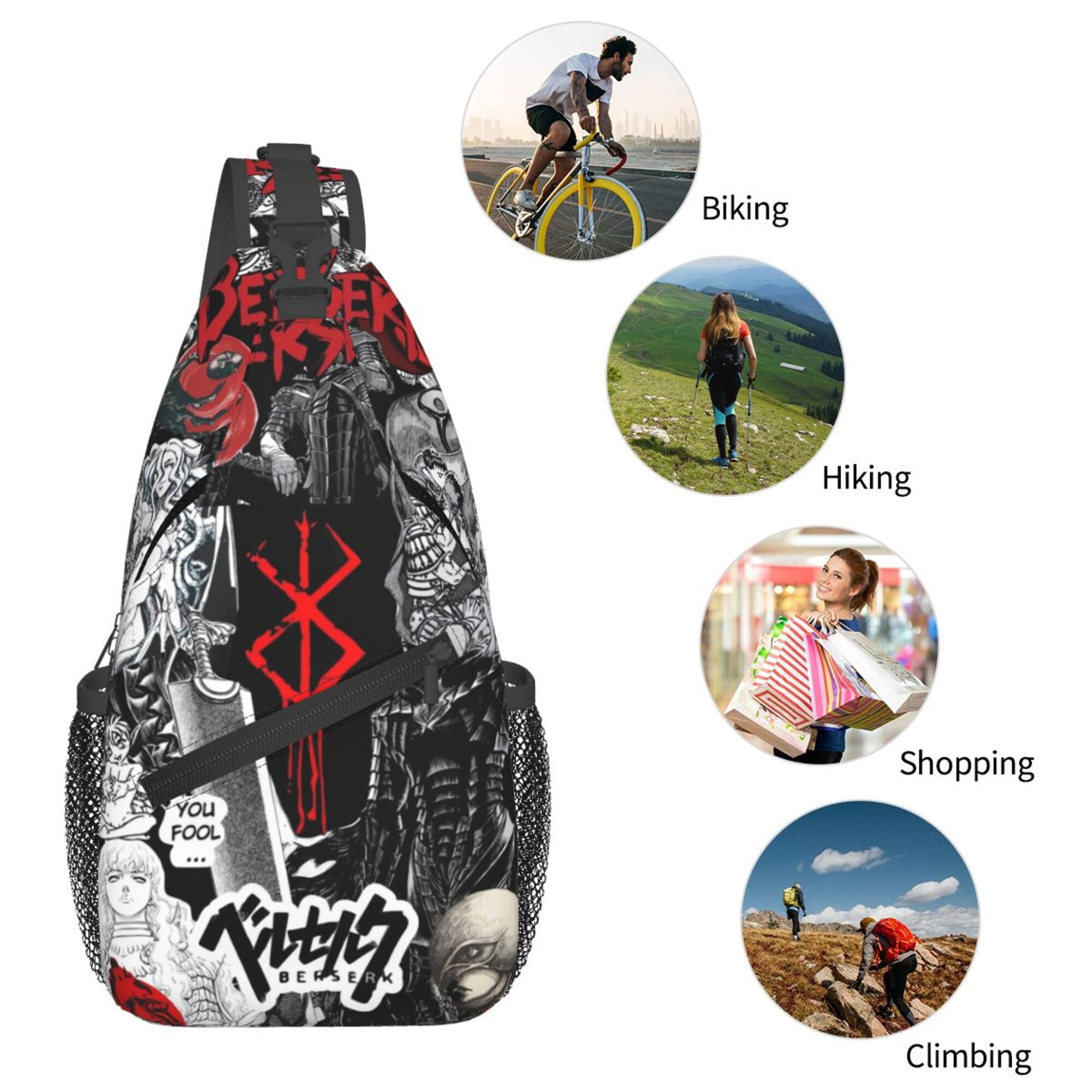 Anime Berserk Sling Backpack Crossbody Shoulder Bags for Men Women Small Daypacks Chest Bag Hiking Travel Sport Climbing Runners