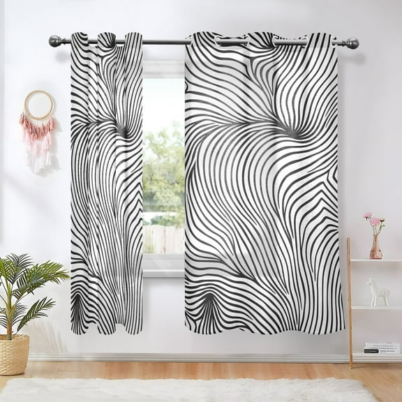 Line Black Blackout Curtains 63 inch Length 2 Panels Window Decoration Curtains for Bedroom Living Room