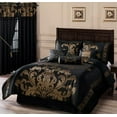 thumbnail image 2 of Chezmoi Collection Ensemble de Literie Jacquard Floral 7 Pcs Bed-in-a-Bag, Grand, Noir Or, 2 of 5