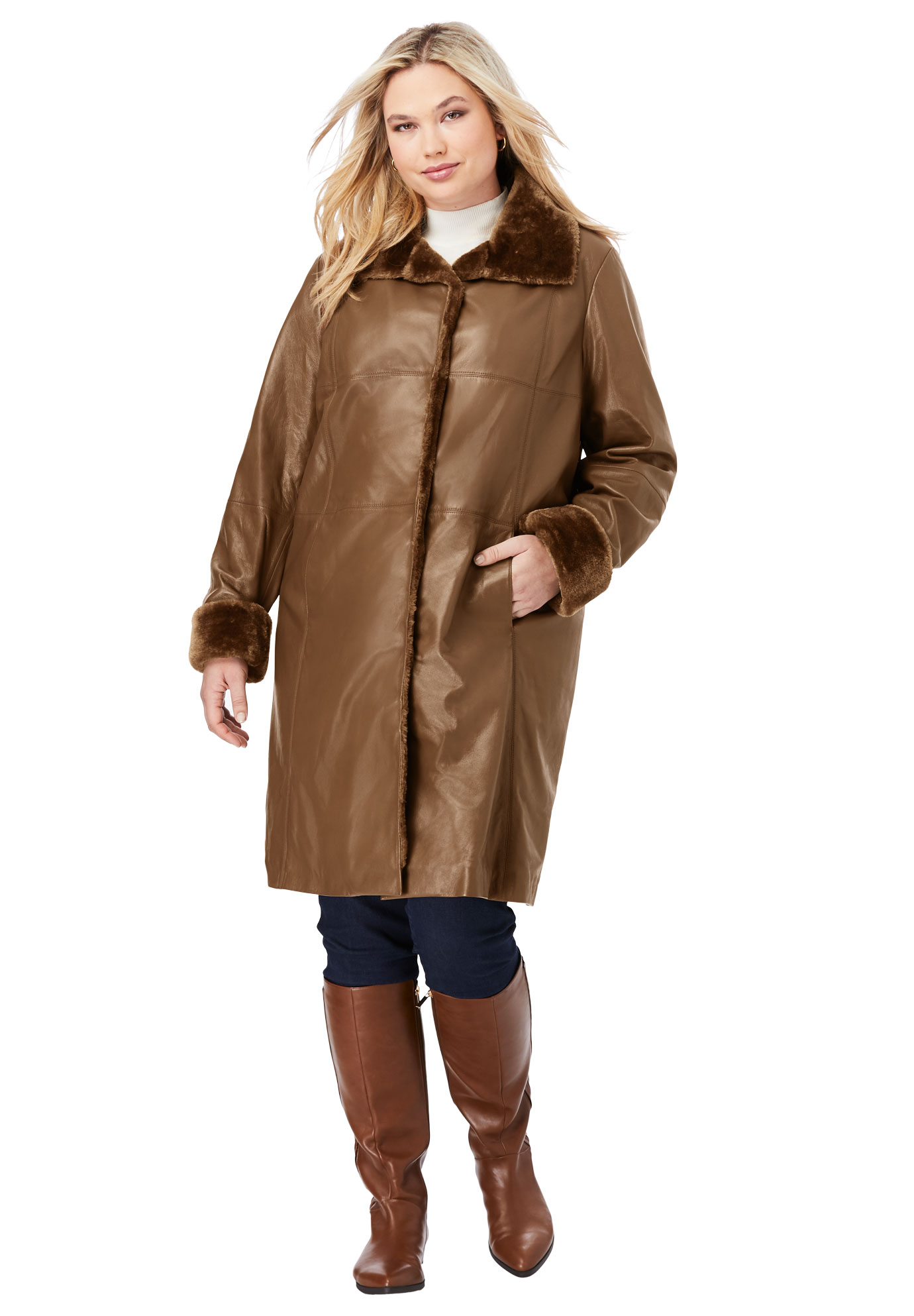 women's plus size leather swing coats