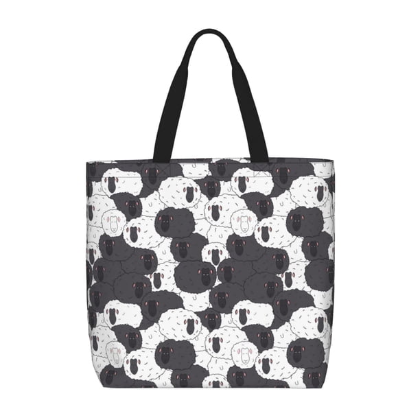 Fotbe Black And White Sheeps Bolsa Tote con Estampado para Mujer, Bolsos con Cremallera, Bolsa de Hombro Casual de Gran Capacidad con Bolsillos Internos
