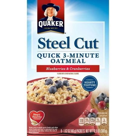 (4 Pack) Quaker Steel Cut 3-Minute Oatmeal Blueberries & Cranberries, 8