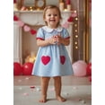 thumbnail image 5 of BemeyourBBs Kids Toddler Baby Girls Valentines Dress Outfit Little Girl Spring Summer Clothes Puff Short Sleeve Doll Collar Heart Embroidery A Line Dress, 5 of 9