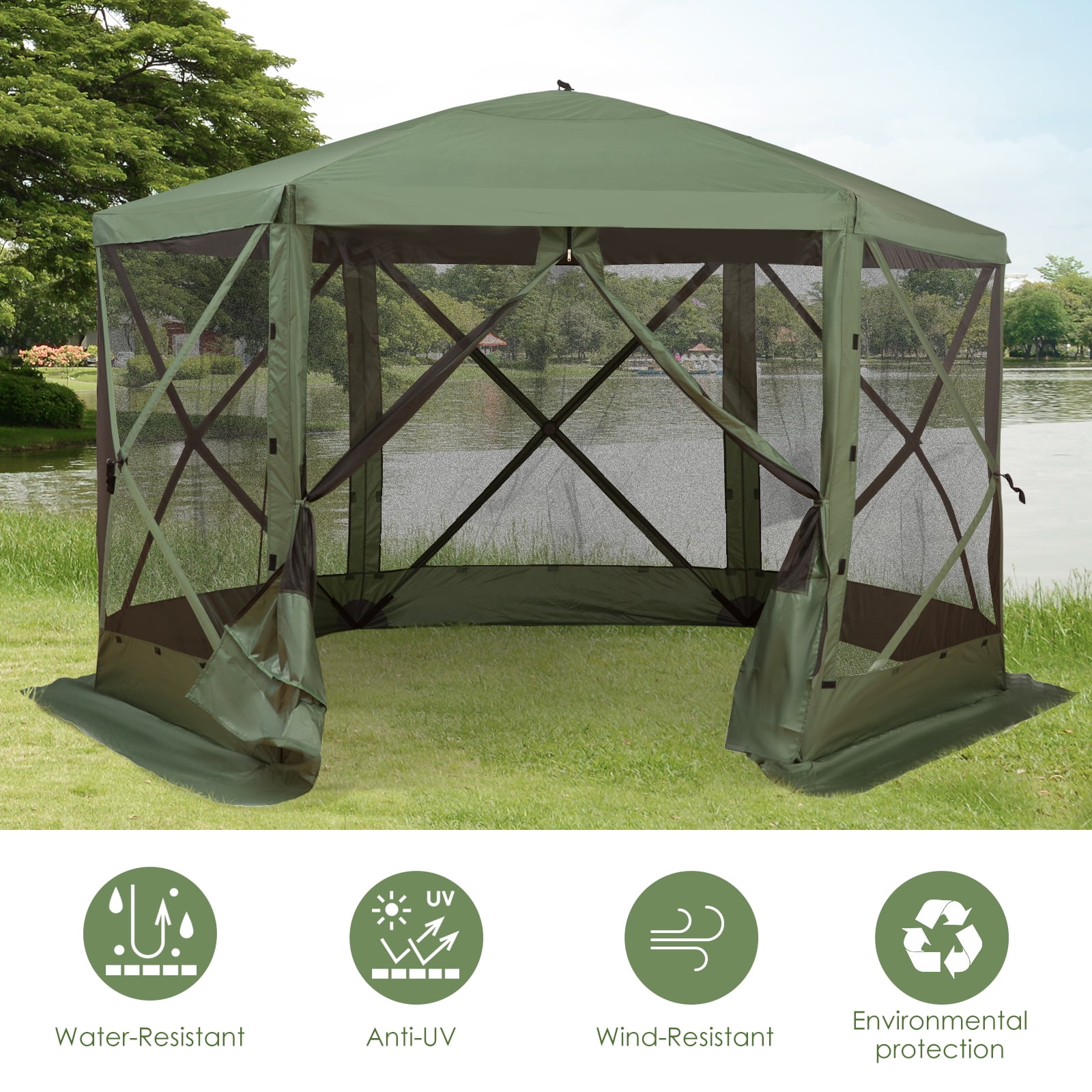 Details about   Outsunny 12.5'x12.5' Pop Up Gazebo Hexagonal Canopy Tent w/ Mesh Sidewalls 