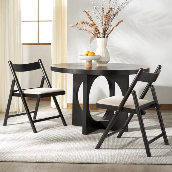 Safavieh Couture Jacie Mid-Century Linen Folding Dining Side Chairs, Black/White (Set of 2)