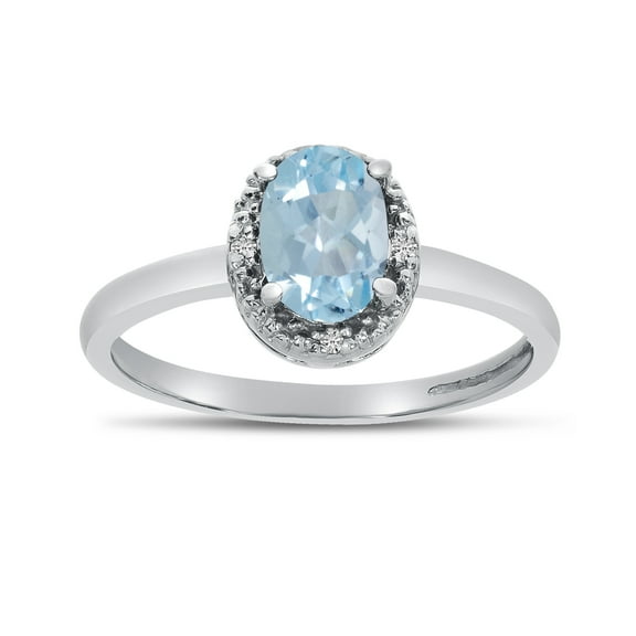 10k White Gold Oval Aquamarine And Diamond Ring