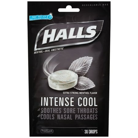 Halls Intense Cool Extra Strong Menthol Flavor Menthol Oral Anesthetic Drops, 30 (Best Cough Drops Without Menthol)