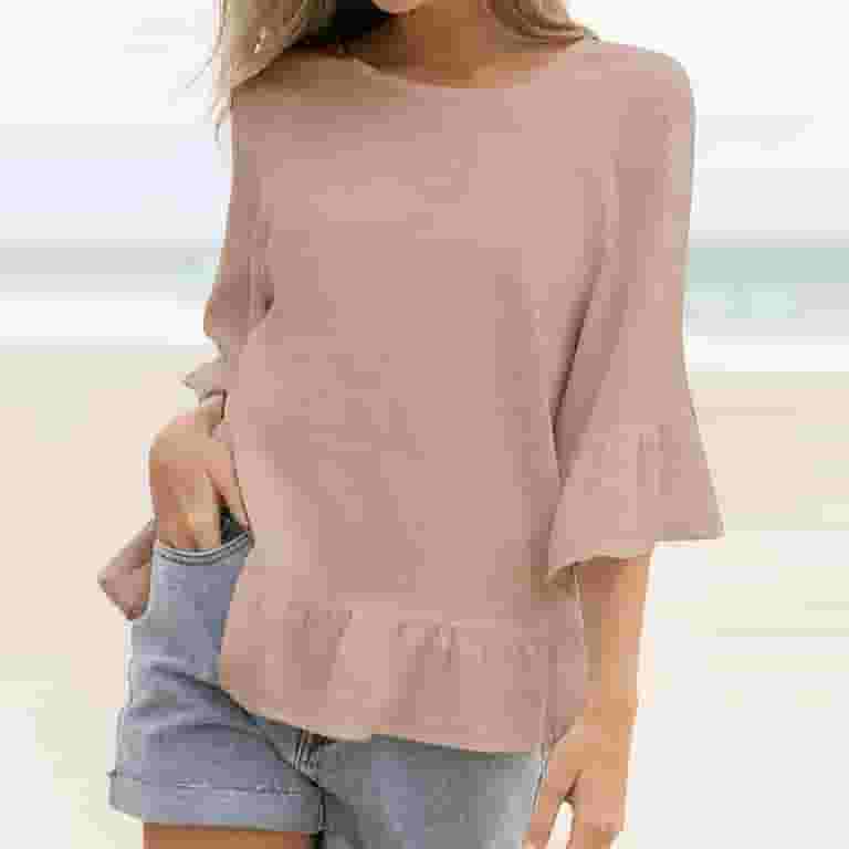 Sexy long-sleeved round neck stitching solid color T-shirt Sexy long-sleeved round neck stitching solid color T-shirt