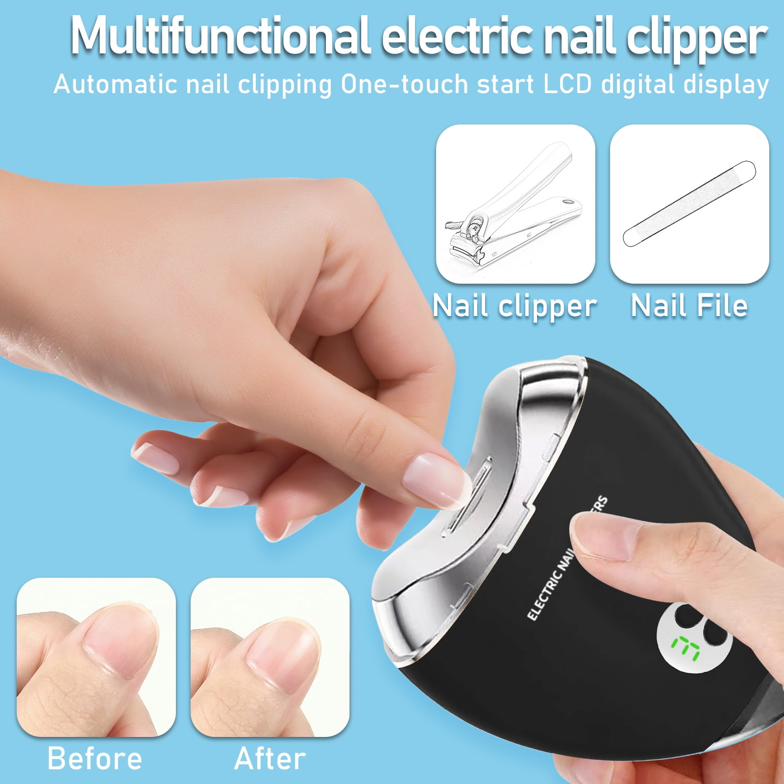 Aorsher 2 In 1 Electric Nail Clippers for Seniors Adult, 3 Speeds Mango Rechargeable Nail Clipper with Led Light and Storage, Low Noise, Smooth Nail Effect, Safe Use
