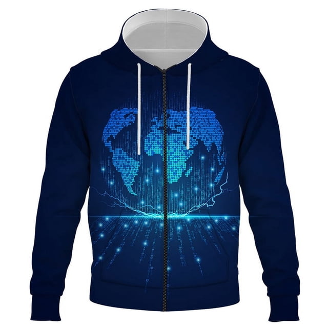 Sudadera con capucha y cremallera con patrón de información inteligente 5g de IA para hombre, estilo hip hop, moda de manga larga, ropa de calle harajuku para hombre