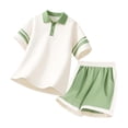 thumbnail image 1 of CHUMUD Garçons Filles Uniforme de Rentrée Chemise de Golf pour Enfants et Ensemble de Shorts 2 Pcs Tenue d'Été à Blocs de Couleur Décontractée 4-16 Ans, 1 of 7
