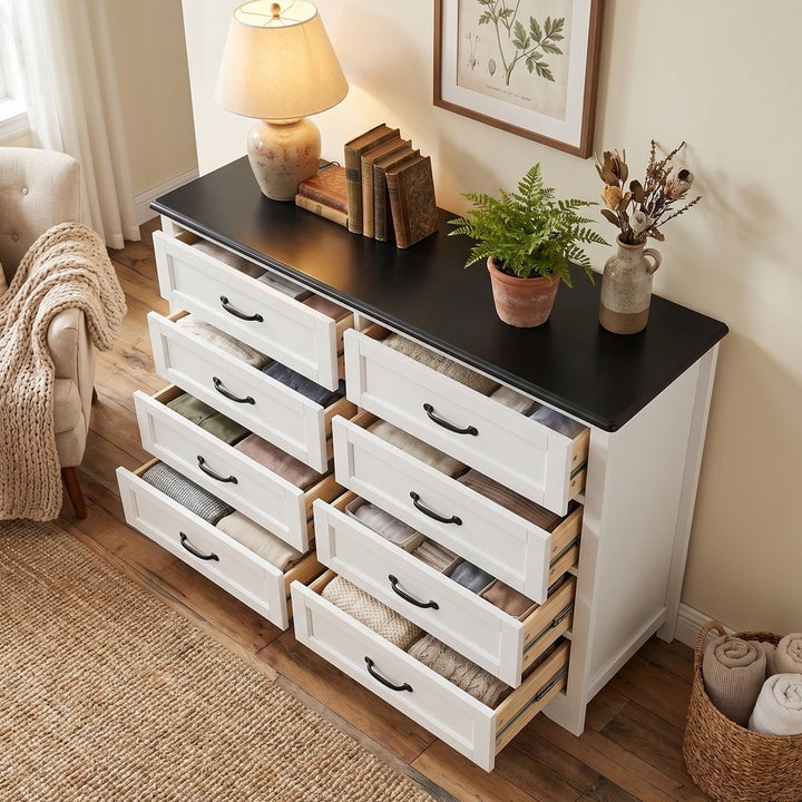 Aiho Farmhouse Dresser for Bedroom, 47.2 inch Wide 7 Drawer Dresser Storage Organizer, Wood Chest of Drawers for Bedroom, TV Stand for 50 inch TV, for