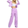 thumbnail image 2 of 2 Piece Outfits for Women Dressy Blazer Jackets High Waisted Straight Leg Pants Suits Set Business Casual Purple XXL, 2 of 9