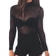 thumbnail image 1 of Blusa de malla de manga larga para mujer, elegante, transpirable, elástica, ajustada, transparente, color negro, talla M, 1 of 12