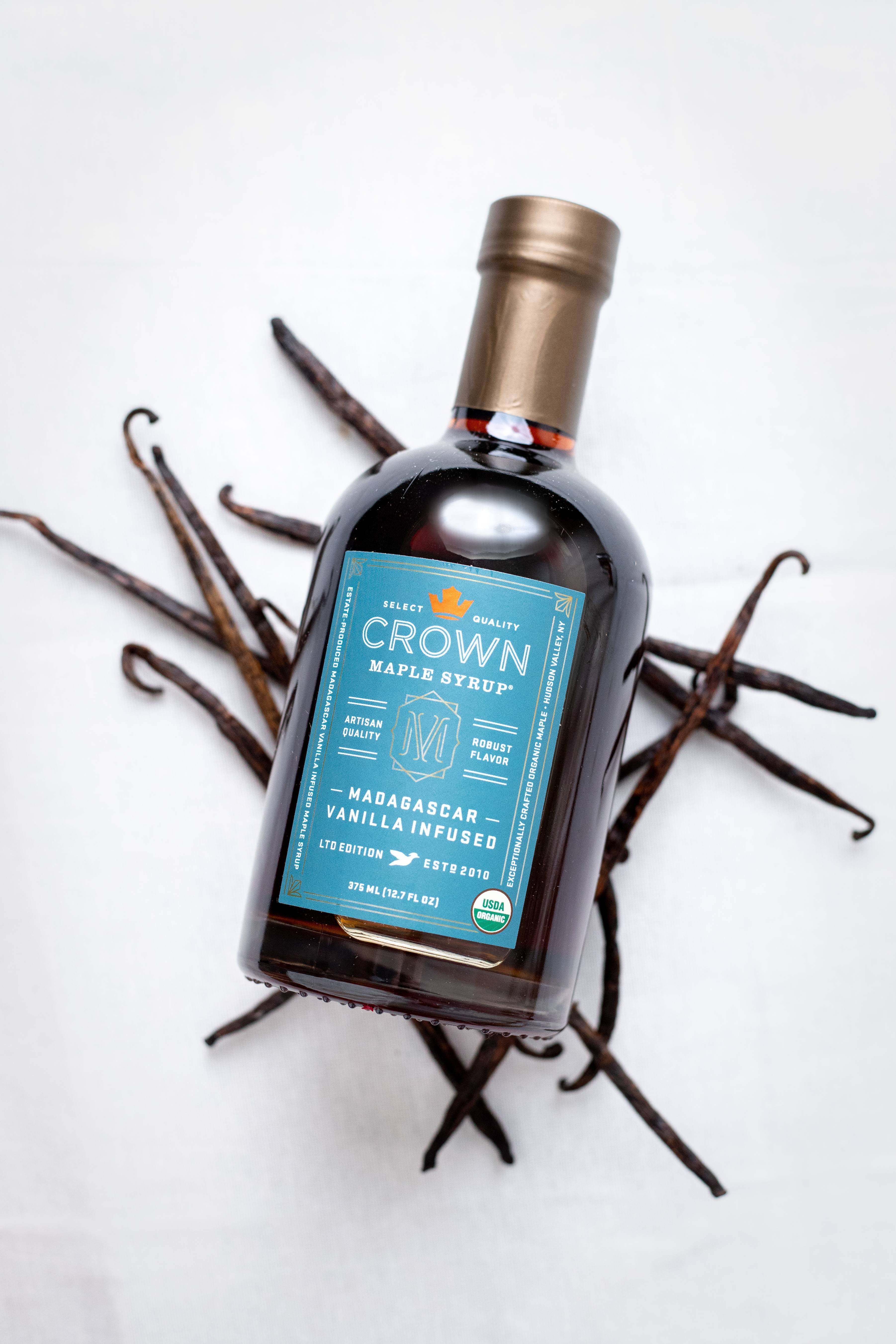 Crown Maple Vanilla Infused Organic Syrup, 250ML (8.5 Fl Oz); Gluten-Free, Non-GMO, Allergen-Free