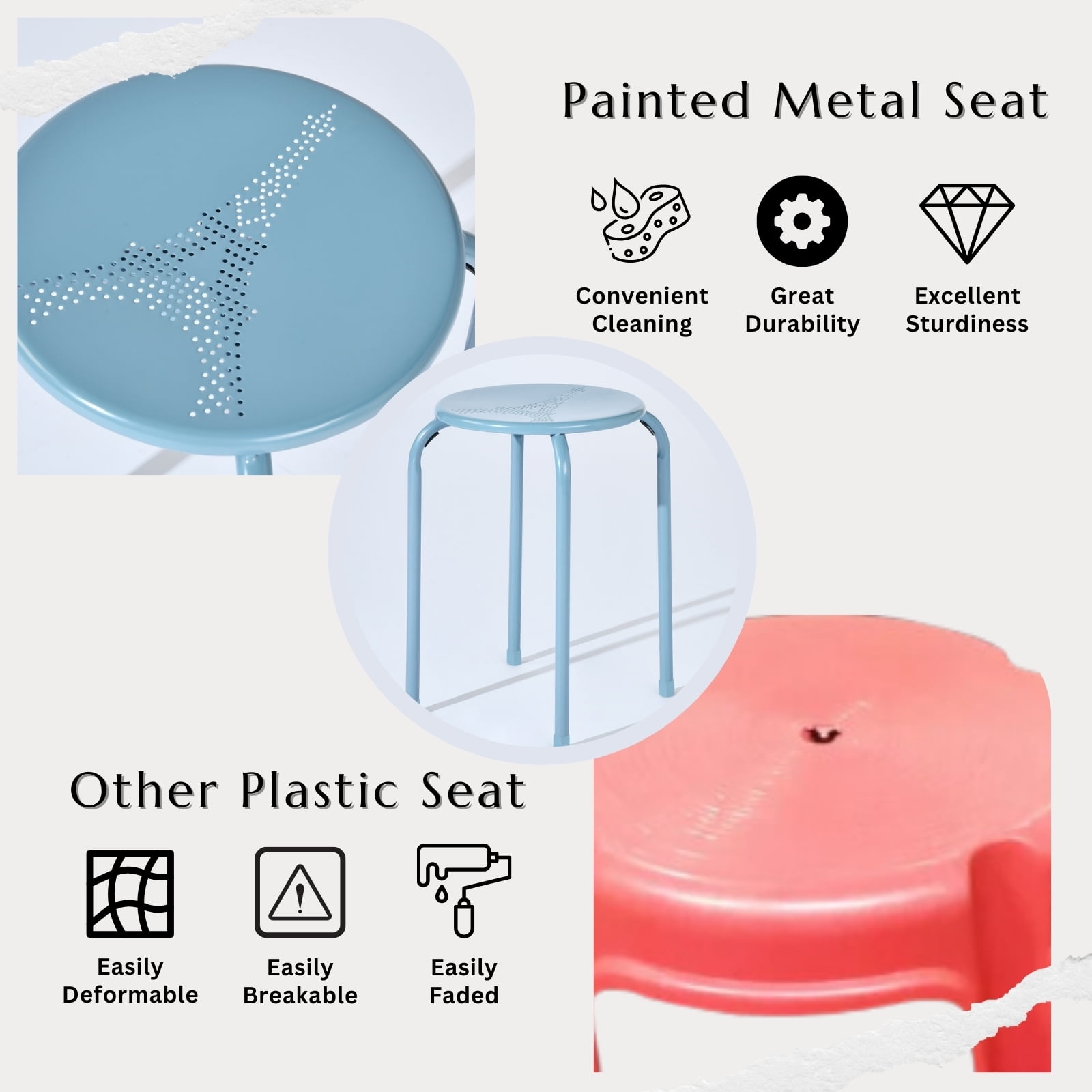 Homy Casa Folding Stackable Chair Set of 6, Metal Stools for Classroom, Kitchen Craft Room, Blue