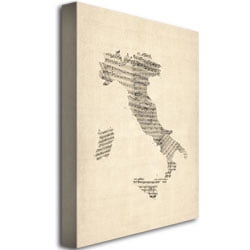 Trademark Art "Italy    Old Sheet Music Map" Canvas Art by Michael Tompsett