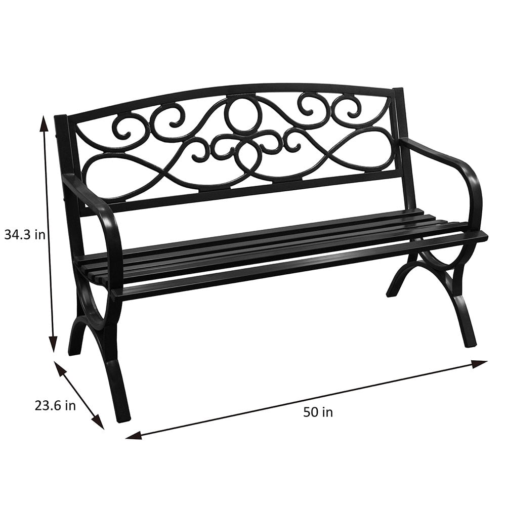 Abble High Back Outdoor Metal Garden Bench Steel Patio Loveseat Park Bench
