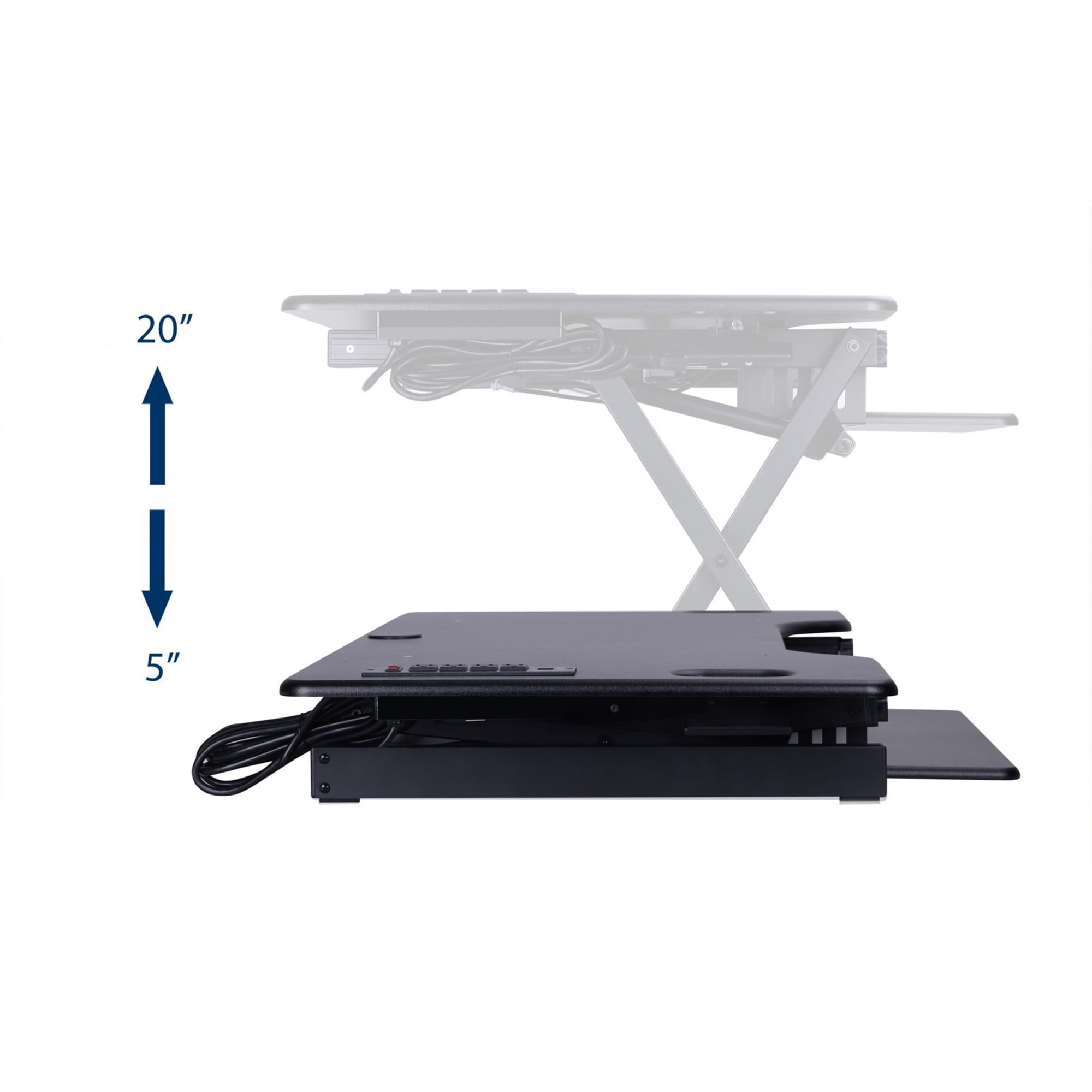 Rocelco 46" Adjustable Standing Desk Converter/Desktop AC USB Charger - Black