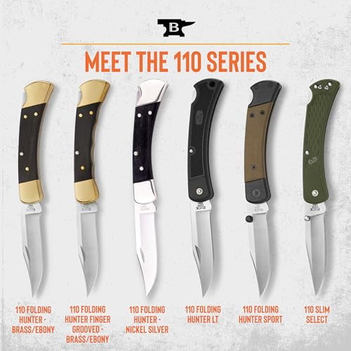 Buck Knives 110 Famous Folding Hunter Knife with Genuine Leather Sheath - TOP SELLER