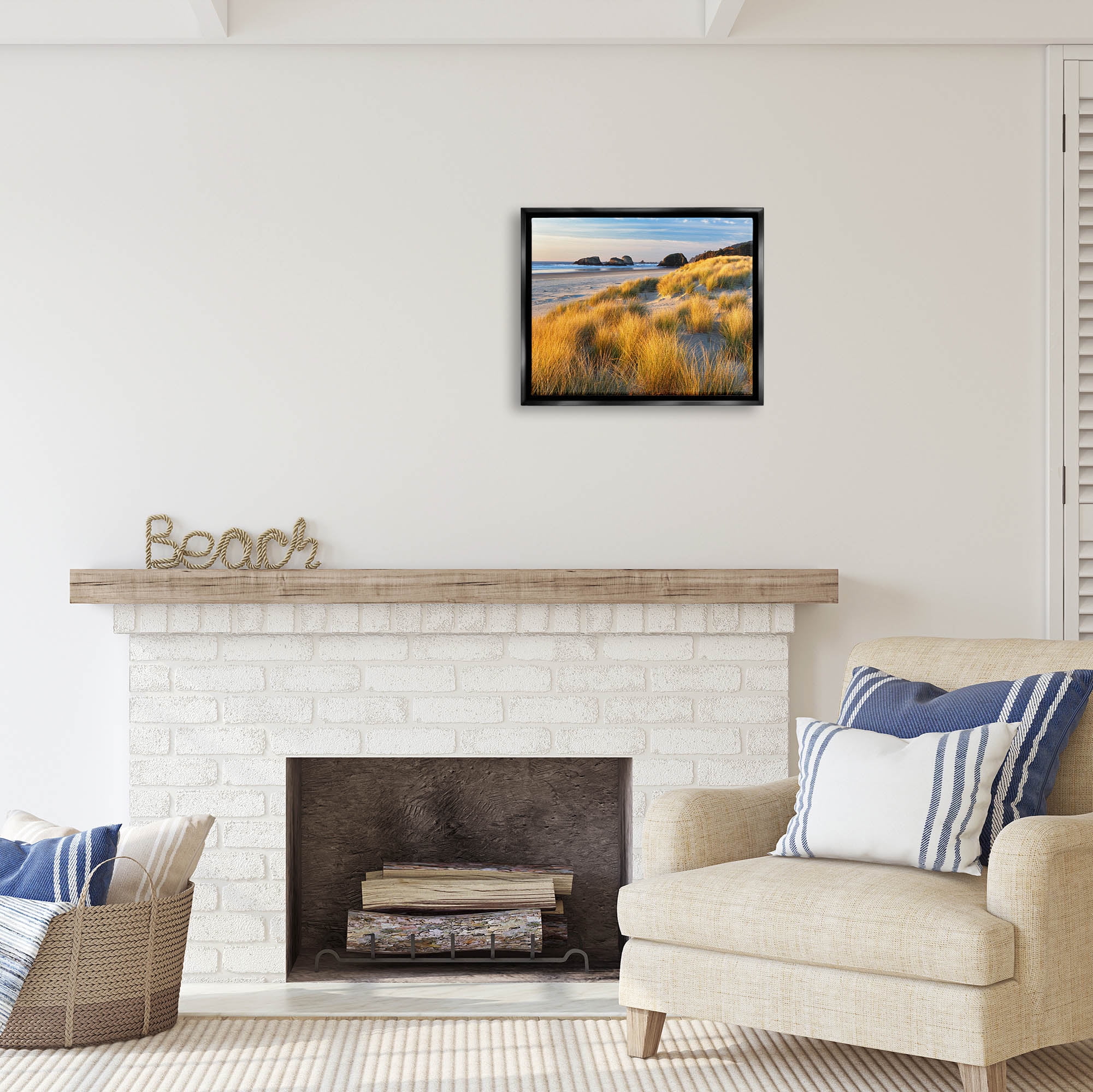 Stupell Industries Beach Grasses Summer Shoreline Coastal Photography Black Floater Framed Art Print Wall Art