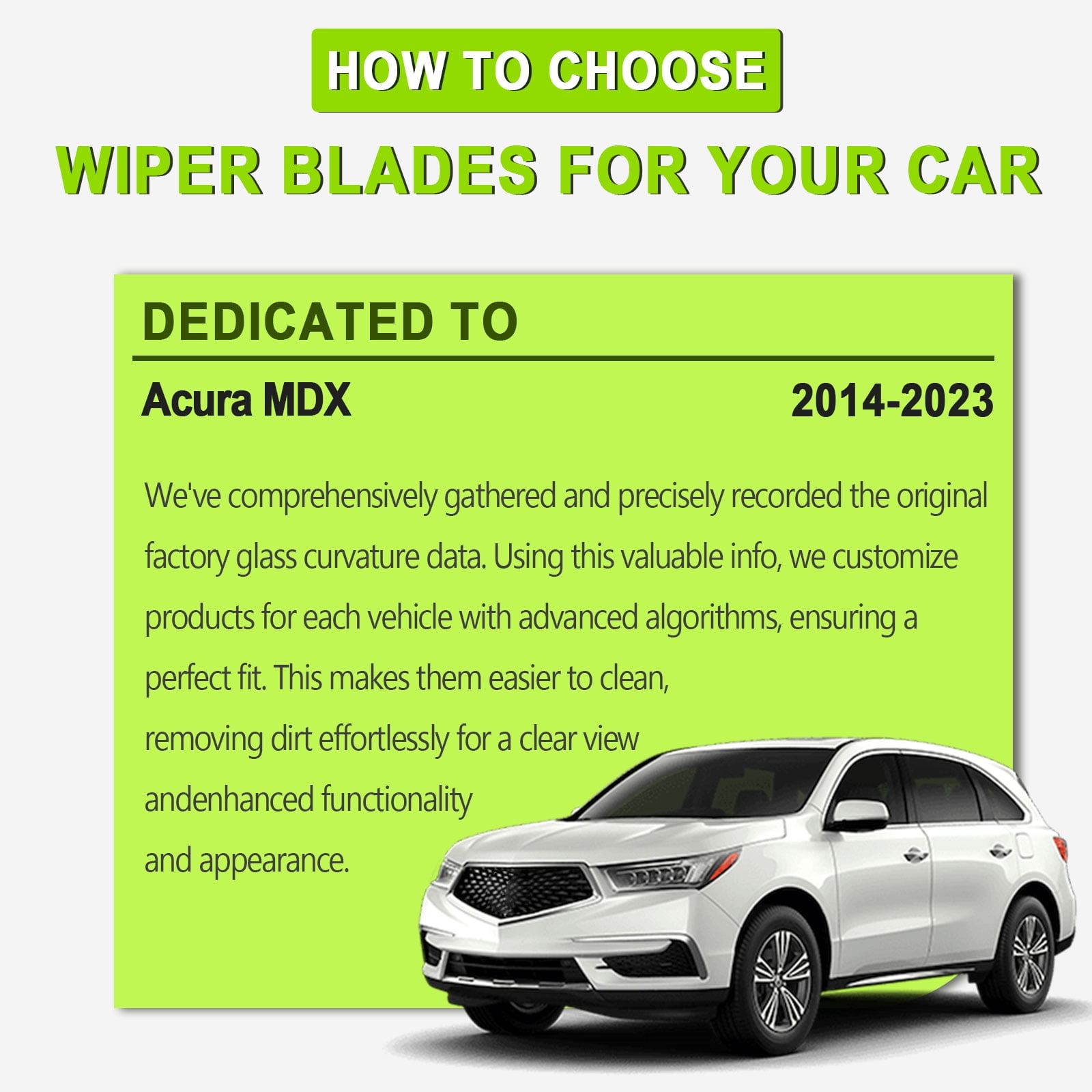FARRLADI Silicone Windshield Wipers Replacement for Acura MDX 2014-2023,Original Equipment Automotive Replacement Wiper Blades - 26"+20"+14"(3 Pack)