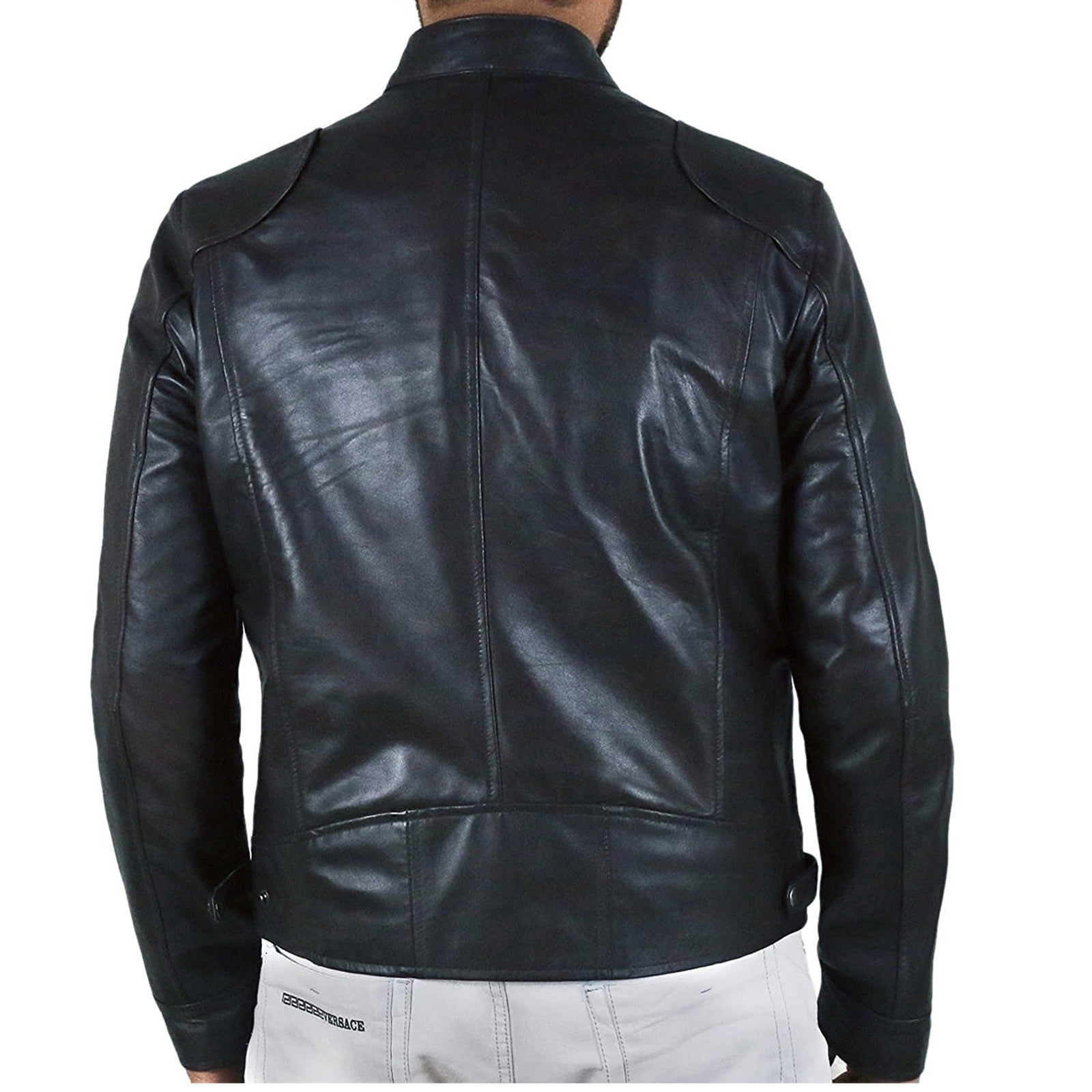 HAPIMO Leather Jacket Men's Casual Stand Collar Slim Leather Sleeve Flight Jacket Faux Leather Biker Jacket Black XXL