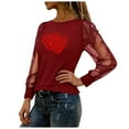 thumbnail image 6 of WXLWZYWL Valentine 's Day Dressy Casaul Tops for Women Heart Print Mesh Long Sleeve Shirts Round Neck Going out Tops, 6 of 6