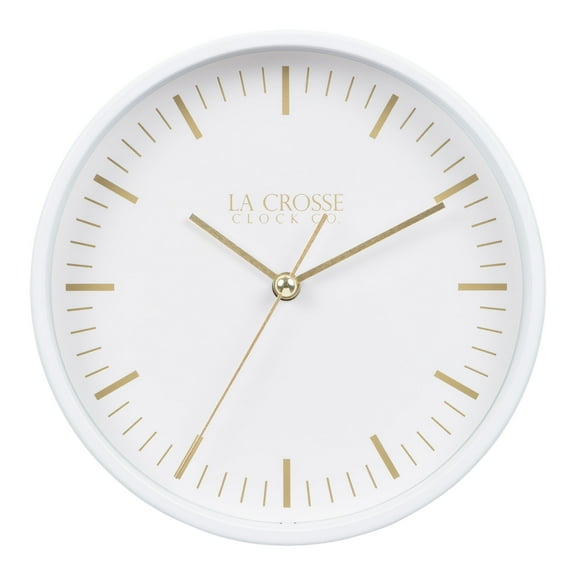 La Crosse Clock 6 inch Etta White-Finish Metal Silent Quartz Wall/Table Clock, 404-3715