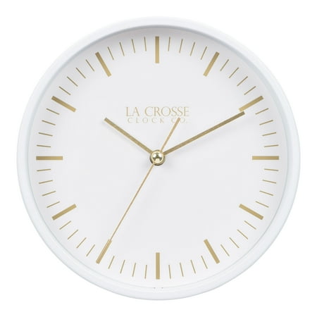 La Crosse Clock 6 inch Etta White-Finish Metal Silent Quartz Wall/Table Clock, 404-3715
