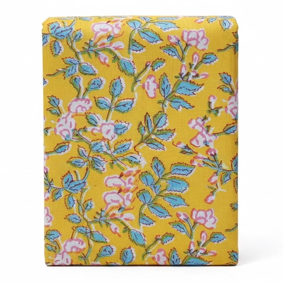E-Tailor® Hand Block Printed Cotton Fabric by the Yard – 100% Pure Indian Cotton Floral Print Sewing Material for Quilting, Dressmaking, Apparel, DIY Crafts & Home Decor-1 Yard-Floral-Yellow