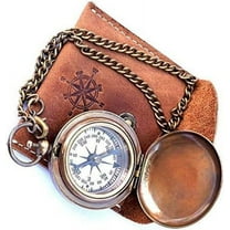 Handmade Nautical Brass Push Open Compass On Chain with Leather Case Pocket Compass Gift Compass Rustic Vintage Home Decor Gifts