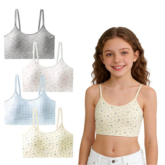 Girls Padded Training Bra, Lightweight Cotton Crop Cami Bras with Adjustable Straps Wireless Support Perfect for 10-16 Years Daily