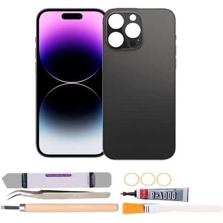 Back Cover Glass Replacement Compatible with iPhone 14 Pro 6.1 inches with Repair Tool Kits (Black)