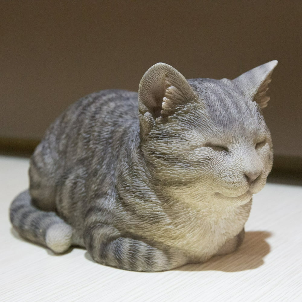 SLEEPING GREY TABBY CAT STATUE