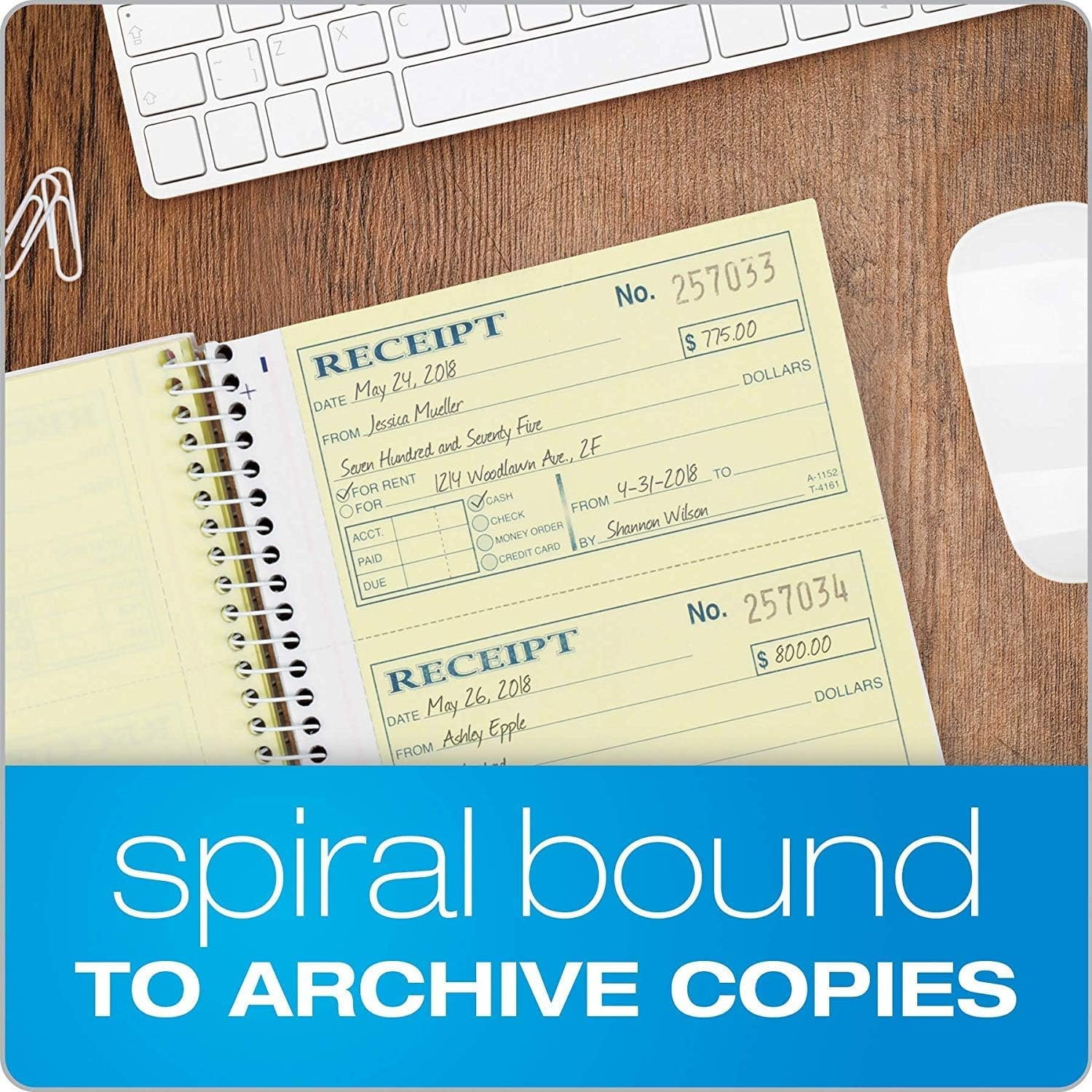 Adams Money and Rent Receipt Book, 2-Part Carbonless, 5-1/4" x 11", Spiral Bound, 200 Sets per Book, 4 Receipts per Page, Sold as 5 Pack, 1000 Sets Total SC1152