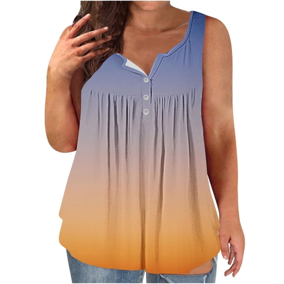 LIaqionyy Womens Plus Size Tank Tops Summer Sleeveless T Shirts Trendy Tunics Flowy Pleated Shirt Blouses L-4XL
